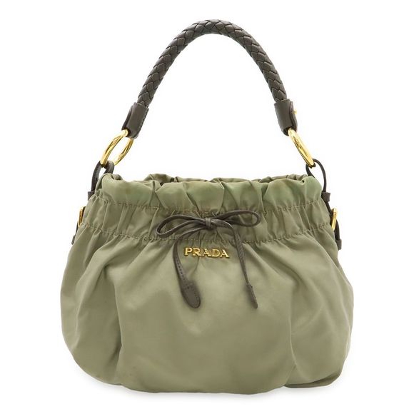 Prada Gathered Ribbon Handbag Shoulder Bag One Shoulder Shoulder Nylon Leather - Picture 1 of 8